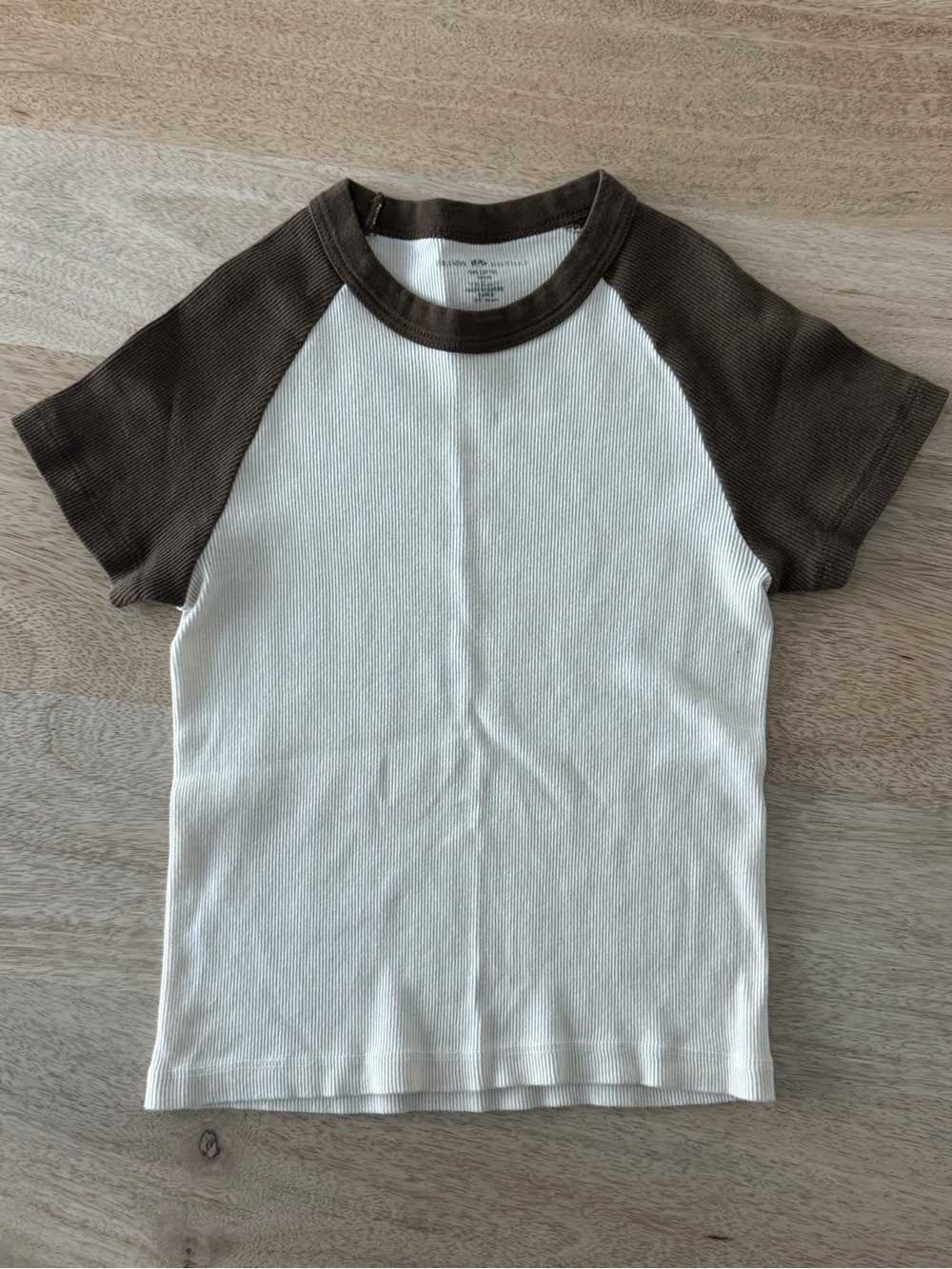 Brandy Melville Cream Body Brown Raglan Sleeve Crop Top